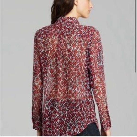 Equipment Femme Silk Blouse with Black, Red, White Print, Large - Picture 2 of 8